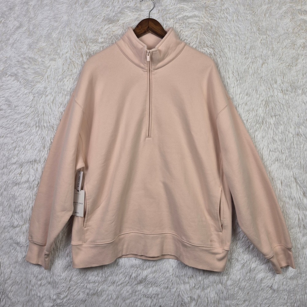 Aritzia Tna Cozy Fleece Boyfriend 1/4 Zip Sweatshirt Soft Seashell Pink XL NEW